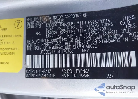 2007 Toyota Highlander из США, поврежденный, VIN JTEGD21A170170766